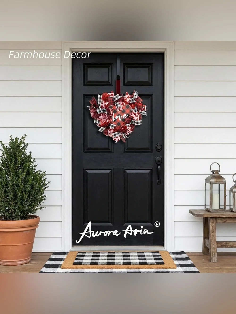 16” Red and Black Buffalo Plaid Heart 'Love' Wreath